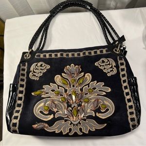 Sharif 1827 Rare Jasper embellished suede, embroidery and patent leather bag